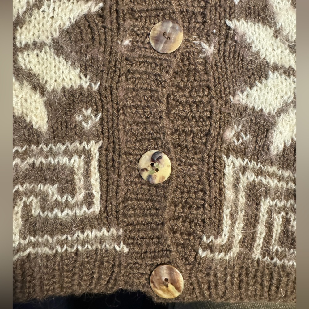 Vintage Handknit Fair Isle Cardigan Abalone Button Up Sweater Grandpa Grannycore - Picture 12 of 12